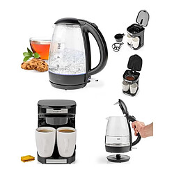 NEDIS Bouilloire Noire en Verre 1,7L Sans Fil 2200W Arrêt automatique + Cafetière électrique 2 Tasses Duo 2 x 0.25l