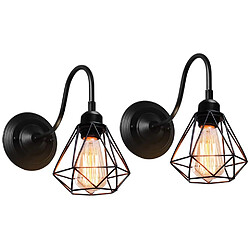 STOEX Lot de 2 Applique Murale Industrielle Lampe de Murale Vintage Cage Design Diamant Abat-jour E27 Lumière en Métal Noir - Bras