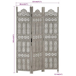 vidaXL Cloison de séparation 3 panneaux Gris 120x165 cm Bois manguier pas cher