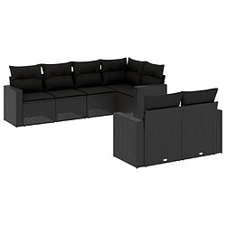 vidaXL Salon de jardin 7 pcs avec coussins noir résine tressée