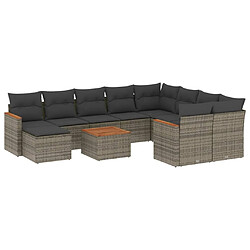 vidaXL Salon de jardin 11 pcs avec coussins gris résine tressée