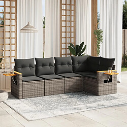 vidaXL Salon de jardin 5 pcs avec coussins gris résine tressée