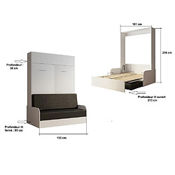 Avis Inside 75 Armoire lit escamotable DYNAMO SOFA accoudoirs façade blanc brillant canapé rouge 140*200 cm