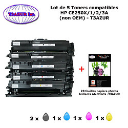 5 Toners génériques HP CE250X, CE251A , CE252A ,CE253A , HP 504X +20f papiers photos A6 -T3AZUR 