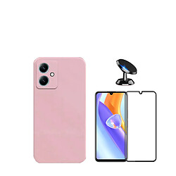 Kit de film en verre trempé de la couverture 5D + couvercle de silicone liquide + SuppOrt Magnétique Phonecare pour Xiaomi Redmi 13C 5G - rose 