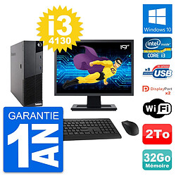 PC Lenovo M83 SFF Ecran 19" Core i3-4130 RAM 32Go Disque Dur 2To Windows 10 Wifi - Occasion