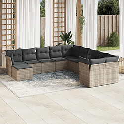 vidaXL Salon de jardin 11 pcs avec coussins gris résine tressée