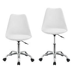 Helloshop26 Fauteuil chaise de bureau siège rembourré à 5 roulettes rotatif à 360° et réglable en hauteur métal blanc 03_0004996