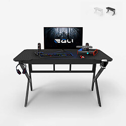 EGLI Bureau de jeu ergonomique en carbone 120x60cm avec porte-gobelet | Couleur: Noir