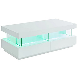 Vente-Unique Table basse 2 tiroirs et 2 niches avec LEDs - MDF et verre trempé - Blanc laqué - FABIO II pas cher