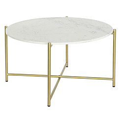 Pegane Table basse, table de salon ronde en fer doré et marbre blanc - diamètre 81 x Hauteur 44 cm 