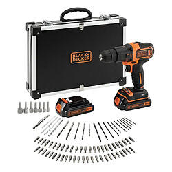 Black & Decker BDCHD18BAFC Perceuse-visseuse à percussion sans fil 18V, 40 Nm + Set d'accessoires - 80 pcs. + 2x Batteries 1,5 Ah + Chargeur + Coffret