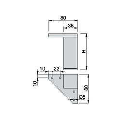 Emuca PIED CARRE ABS C38 HT80mm ASPECT ALU 