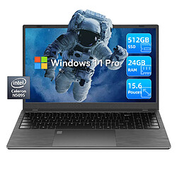 VANWIN PC Portable 15.6'' Windows 11 Pro 24Go RAM 512Go SSD Intel Celeron N5095(jusqu'à 3,4 GHz) Ordinateur Portable avec 1920*1080 IPS Rotation 170°-AZERTY