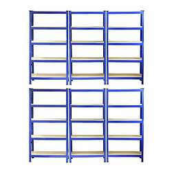 Monstershop 6 x Monster Racking T-Rax Rayonnage Étagère Robuste, Bleu, 75cm L, 30cm P Monster Racking - 6 Rayonnages T-Rax en Acier Sans Boulons Bleus 75cm x 30cm x 150cm