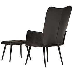 Acheter Maison Chic Fauteuil de Chambre à Coucher Salon,Chaises de Salle à Manger,Chaise à oreilles avec repose-pied Noir Cuir véritable -GKD81314