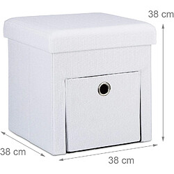 Helloshop26 Tabouret coffre de rangement pliant en lin blanc 13_0002779