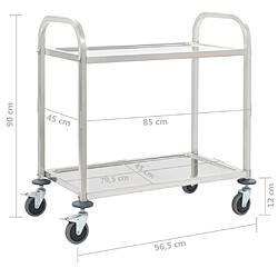 Maison Chic Desserte de cuisine | Chariot de cuisine | Meuble de rangement roulant à 2 niveaux 96,5x55x90 cm Acier inoxydable -GKD51987 pas cher