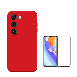 Kit de film en verre trempé de la couverture de 5D + couvercle de silicone liquide Phonecare pour Samsung Galaxy A15 - Rouge 