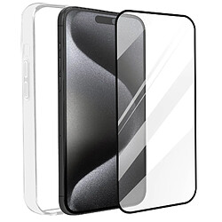 Coque pour iPhone 15 Pro Max Souple Transparente Verre Trempé 9H Noir Bigben