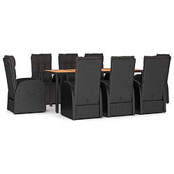 Salle à dîner de jardin 9 pcs,Table et chaise à manger Noir Poly rotin et acacia -MN69627