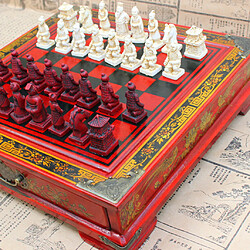 Jeu d'Echecs Chinois en Résine Rouge Vintage Echiquier Plateau Jeu Forme Terra-Cotta Warriors