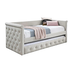 Acheter Vente-Unique Lit banquette gigogne capitonné - 2 x 90 x 190 cm - Tissu - Beige - LOUISE