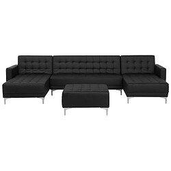 Beliani Canapé en U avec pouf ottoman Cuir PU Réversible Noir ABERDEEN 