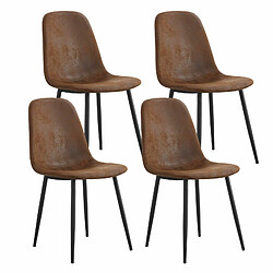 Lot de 4 chaises de salle à manger marron vintage en simili daim avec pieds en acier noir 