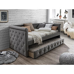 Vente-Unique Lit banquette gigogne LOUISE - 2x90x190cm - Tissu gris + matelas