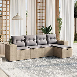 vidaXL Salon de jardin avec coussins 5pcs mélange beige résine tressée 