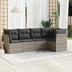 vidaXL Salon de jardin 5 pcs avec coussins gris clair résine tressée 