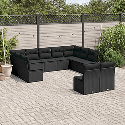 vidaXL Salon de jardin 11 pcs avec coussins noir résine tressée 