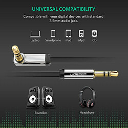 UGREEN Plat Câble Audio Jack Coudé 90 Degrés Cable Jack Auxiliaire 3,5mm Mâle Mâle Compatible avec iPhone iPad iPod Casque HiFi Autoradio Smartphone Tablette MP3 (2M, Noir) pas cher