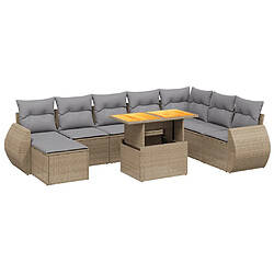 vidaXL Salon de jardin avec coussins 9 pcs beige résine tressée