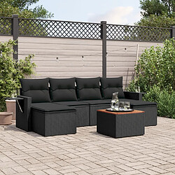 vidaXL Salon de jardin 7 pcs avec coussins noir résine tressée 