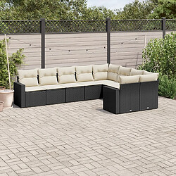 vidaXL Salon de jardin 9 pcs avec coussins noir résine tressée