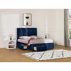 Vente-Unique Lit avec tiroirs 160 x 200 cm - Tissu velours bleu + Matelas - LEOPOLD 