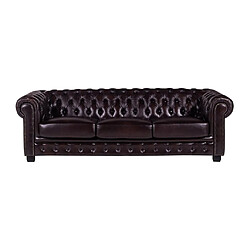 Vente-Unique Canapé chesterfield 4 places BRENTON 100% cuir de buffle - Marron reflets châtains