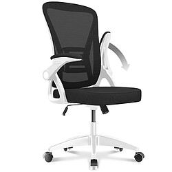 BIGZZIA Chaise de Bureau - Ergonomique Fauteuil - avec accoudoir rabattable à 90° - Support lombaire - Réglable en hauteur Blanc