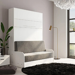 Avis Inside 75 Armoire lit escamotable KOMPACT VIARDO SOFA canapé accoudoirs blanc mat tissu gris couchage 140*200 cm