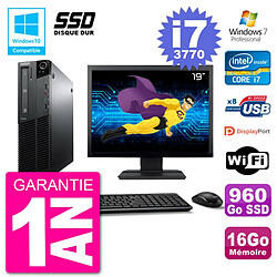 PC Lenovo M82 SFF Ecran 19" i7-3770 RAM 16Go SSD 960Go Graveur DVD Wifi W7 · Occasion 