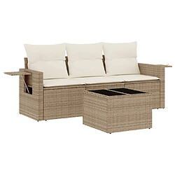 vidaXL Salon de jardin avec coussins 4 pcs beige résine tressée