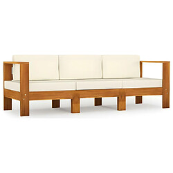 Vente-Unique Canapé de jardin meuble extérieur 3 places et coussins blanc crème bois d'acacia 02_0013232