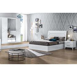 Dansmamaison Chambre complète 140x190 Blanc brillant - LADABI Chambre complète 140x190 Blanc brillant - LADABI - L 142 x l 190 x H 124 cm