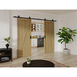 Vente-Unique Porte coulissante double avec système en applique en bois et MDF - Naturel clair - 2 x H205 x L83 cm - BALERMA 