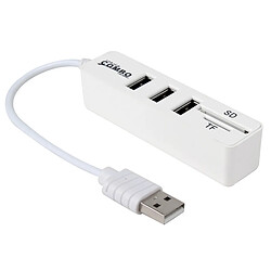 Wewoo Hub USB 2.0 blanc pour Windows XP / Vista / 8.1 / 7/8, MAC, etc 2 en 1 USB 2.0 480Mbps 3 Ports COMBO + Micro SD / T-FLASH Lecteur de carte SD / SDHC / SDXC