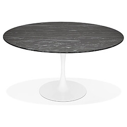 Alterego Table à manger 'SHADOW' ronde en verre noir effet marbre et pied central blanc - Ø 140 CM