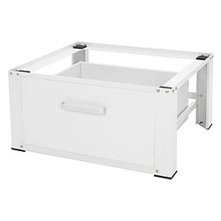 ML-Design Socle pour Machine à Laver avec Tiroir Coulissant, Acier, Blanc, 63x54 cm, jusqu'à 150 kg, Support Base de Lave-Linge, Sous-armoire, Plateforme Haut 31,5 cm, Tiroir Amovible pour Rangement 