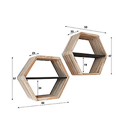 Mes Lot de 2 étagères murales hexagonales en teck naturel et noir pas cher